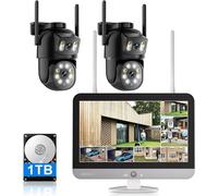 SANSCO 4MP Dual Lens Wireless WiFi CCTV Security Camera System, 12" Monitor, 1TB HDD, 16CH NVR, 2x PTZ Outdoor WiFi Camera, Auto Tracking, Color Night Vision, 2-Way Audio, 24/7 Recording