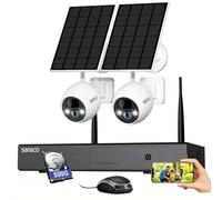 SANSCO 4MP Solar Wireless Security Cameras System, 10CH NVR Recorder, 500GB HDD for 360 Days Storage, 2X 4MP Battery Powered Home CCTV Outdoor Camera, No Monthly Fee, 2-Way Audio, Color Night Vision