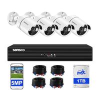 SANSCO 5MP 8 Channel Wired CCTV Security Camera System, 8CH DVR with 1TB Hard Drive, 4x 3K Home Outdoor Surveillance Cameras, Color Night Vision, Audio Recording, Human Face Vehicle Detection, P2P