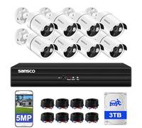 SANSCO 5MP 8 Channel Wired CCTV Security Camera System, 8CH DVR with 3TB Hard Drive, 8x 3K Home Outdoor Surveillance Cameras, Color Night Vision, Audio Recording, Human Face Vehicle Detection, P2P