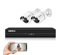 SANSCO 5MP CCTV Camera Security System, 8 Channel DVR Video Recorder with 2x 1920p Outdoor Cameras, Easy Mobile Viewing, Realtime Notification on Motion Detection, No Hard Drive