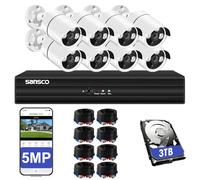 SANSCO 5MP CCTV Security System with 3TB HDD, 8CH DVR & 8Pcs 3K Cameras, IP66 Waterproof, Human/Vehicle Detection, One-Way Audio, H.265+, Face Recognition, Remote Mobile View, Motion Alerts