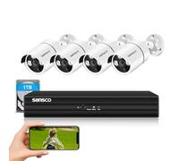 SANSCO 5MP Outdoor CCTV Camera System with 1TB Hard Drive, 8 Channel DVR System, 4x 1920P Waterproof Security Cameras, Face Detection, Email/App Alert, Night Vision