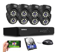 SANSCO 8 Channel 5MP CCTV Camera System + 3TB Hard Drive, (8) 3K In/Outdoor Dome Cameras (Wall/Ceiling Mounted IP66 Vandalproof, Mobile Viewing with Motion Activated Push Alert/Email, 24/7 Recording)
