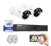 SANSCO 8CH NVR 3K PoE CCTV Camera System Outdoor with 1TB Hard Drive, 24/7 Audio Recording, 2 X 5MP Wired Home Security PoE IP Camera, Face/Human/Vehicle Detection, Color Night Vision, Remote Access