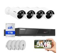 SANSCO 8CH NVR 3K PoE CCTV Camera System Outdoor with 1TB Hard Drive, 24/7 Audio Recording, 4 X 5MP Wired Home Security PoE IP Camera, Face/Human/Vehicle Detection, Color Night Vision, Remote Access