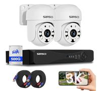 SANSCO Audio Recording, 3K PTZ Wired CCTV Camera System Outdoor w/ 500GB Hard Drive, 2 x 5MP 360° Rotating Home Security Camera, 4 Channel DVR, Night Vision, Human/Vehicle Detection, Email/App Alert