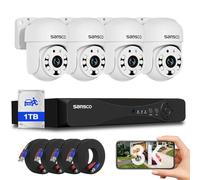 SANSCO Audio Recording, 3K PTZ Wired CCTV Camera System Outdoor with 1TB Hard Drive, 8 Channel DVR, 4 x 5MP 360° Rotating Home Security Camera, Night Vision, Human/Vehicle Detection, Email/App Alert
