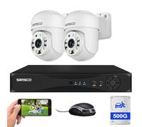 SANSCO Audio Recording, 3K Wired CCTV Camera System Outdoor, 4 Channel DVR 500GB Hard Drive, 2 x 5MP Home PT 360° View Rotating Security Camera, Night Vision, Human/Vehicle Detection, Email/App Alert