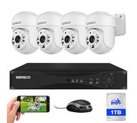 SANSCO Audio Recording, 3K Wired CCTV Camera System Outdoor, 8 Channel DVR 1TB Hard Drive, 4 x 5MP Home PT 360° View Rotating Security Camera, Night Vision, Human/Vehicle Detection, Email/App Alert
