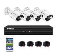 SANSCO Audio Recording, Color Night Vision, 5MP 8 Channel Wired CCTV Security Camera System, 8CH DVR, 4x 3K Home Outdoor Surveillance Cameras, Human Face Vehicle Detection, P2P, NO HDD