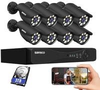 SANSCO Full Metal Housing, Color Night Vision, 3K 8CH DVR CCTV Camera System Outdoor with 3TB Hard Drive, 8 x 5MP Wired Home Security Camera Bullet, 24/7 Recording, Human/Vehicle Detection, App Alert
