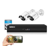 SANSCO HD CCTV Camera System, Home Security 8 Channel 5MP DVR Recorder, 2x 3K Waterproof Outdoor Bullet Cameras, Email App Alert, Night Vision, Face Detection, 1TB Hard Drive