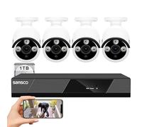 SANSCO PoE CCTV Security Camera System with 1TB Hard Drive Audio Recording, 8CH 4K NVR + (4) 5MP Outdoor IP Cameras (Built-in Mic, AI Human/Face Detection, Night Vision, Remote Access)