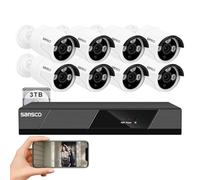 SANSCO PoE CCTV Security Camera System with 3TB HDD Audio Recording, 8CH 4K NVR + (8) 4MP Weatherproof IP Cameras (2560x1440, Built-in Microphone, AI Human/Face Detection, Night Vision, Remote Access)