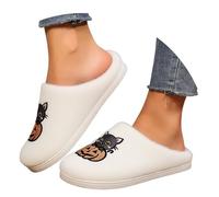Sansee Women Men Halloween Pumpkin Cat error Slippers Thick Bottom Indoor Warm Slipper Winter Cotton Slipper Memory oam Non- lip pider House Shoes Seasonal Living Room (White, 42)