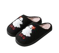 Sansee Women Men Halloween stface Cat Slippers Plush Warm House rty Wear Warm Indoor Cotton Slipper for Men Memory oam Cushioning Fall Slippers Women Winter Cotton Slipper (Black, 40)