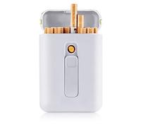 SANSH Cigarette Case with Lighter Cigarettes Box 20 pcs Regular Cigarettes Portable King Size Cigarettes USB Lighters 2 in 1 Rechargeable Flameless Windproof Electric Lighter (White)