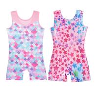 Sanshaion Gymnastics Leotards Set For Girls - with Shorts and Headband Gradient Color Sparkling Ballet Dancing Unitards Gymnastics Outfit for 5-12 Years (2PCS-TC06+7-4, Tag 8A(7-8 Years))