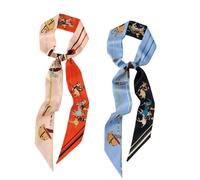 SansHeBe 2 Pack Silk Purse Scarf For Handbags Head Hair Ribbon Fashion Skinny Scarf For Women Long Neckerchief, Black Horse, Long