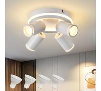 SANSHI Round Swivelling Ceiling Spotlight, 4 LED Spotlights, 350° Swivel, Modern Lighting with Lower Glow 22W+4x5W GU10, Warm White 3000K Wall Spotlight for Kitchen Living Room, White