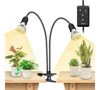 SANSI 300W LED Grow Lights, 2-Head Full Spectrum LED Plant Lamp with Clip, 4000K Sunlike, Timer 4/8/12 Hrs for Indoor Seedlings Germination (Lifetime Free Bulb Replacements) - New Black