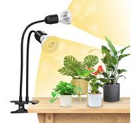 SANSI 300W LED Grow Lights for Indoor Plants with Lifetime Free E27 Grow Bulb Replacement, 2-Head Full Spectrum Plant Grow Lamp with Optical Lens for Seedlings Plant Growing - Black