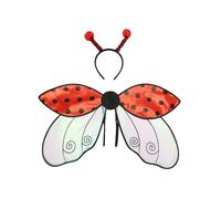SANSIWU 2 Pcs Bee Costumes for Kids Ladybird Fairy Wings Bumblebee Wings Fancy Dress Girls Dress up Costume with Headband (Red, 60cm)