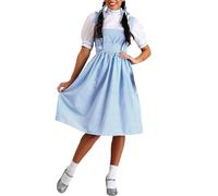 SANSIWU Adult Dorothy Costume Women's Miss Muffet Cosplay Fancy Dress Long Blue Gingham Dress (Blue, L)