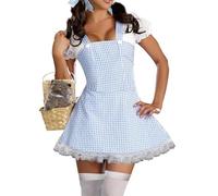 SANSIWU Adult Dorothy Costume Women's Miss Muffet Cosplay Fancy Dress Long Blue Gingham Dress (Plaid Blue, L)