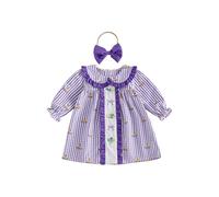 SANSIWU Big Sister Little Sister Carnival 2 Piece Matching Outfits Toddler Plaid Mardi Gras Bubble Romper/Dress with Bow Headband (A-Purple Dress, 3-4T)