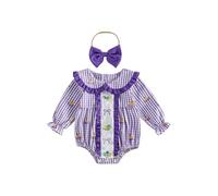 SANSIWU Big Sister Little Sister Carnival 2 Piece Matching Outfits Toddler Plaid Mardi Gras Bubble Romper/Dress with Bow Headband (A-Purple Romper, 6-12 Months)