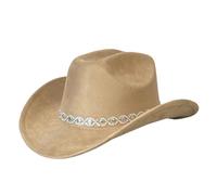 SANSIWU Classic Western Cowboy Hat for Women Men Vintage Elegant Wide Brim Fedora Hat Bowler Cap with Decorative Accents Accessory