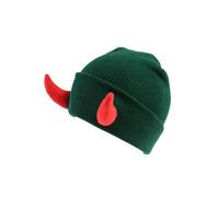 SANSIWU Devil Horn Knitted Beanie Hat for Adult Halloween Soft Knitted Beanie Warm Winter Hat Hip Hop Cap Y2k Fun Hats (Green Hat Red Horns, ONE Size)