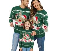 SANSIWU Family Matching Christmas Sweater Long Sleeve Crew Neck Cartoon Elk Knitted Pullover Winter Xmas Adult Kids Sweater Clothes (Kid, 3-4 Years, A-Blue)