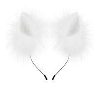 SANSIWU Halloween Fashion Faux Fur Cat Ears Hair Clip Party Costume Ornament Furry Wolf Fox Tail Bell Leather Neck Chocker Cosplay Toy Set (C-White Single Headband, One Size)