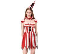 SANSIWU Jester Costume Womens Creepy Clown Costume For Women Circus Freakshow Scary Killer Clown Dress Cosplay for Costume Party (E-Red2, L)