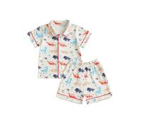 SANSIWU Kids Girls Boys T Shirts Pajamas Set Buttons Up Blouses Elastic Waist Wide Leg Shorts Lounge Suit Patterns Print 2 Pcs Sleepwear (A-Apricot, 6-12 Months)