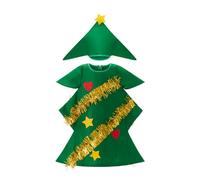 SANSIWU Kids Girls Christmas Tree Costume,Short Sleeve Patchwork Dress+Xmas Tree Hat 2-piece Xmas Outfit Tree Cosplay Costume (Green, 5-7 Years)