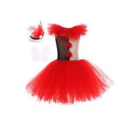 SANSIWU Kids Girls Halloween Clown Costume Cute Sleeveless Tulle Tutu Dresswith Hair Clips Gloves Collar Halloween Cosplay Costume (B-02, 4-5T)