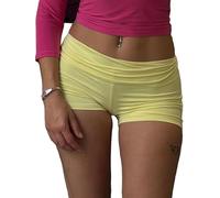 SANSIWU Knit Shorts for Women Y2k Slim Yoga Shorts Casual Solid Color Fold Over Low Waist Active Jogger Lounge Shorts (Lemon Yellow, S)
