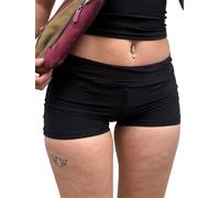 SANSIWU Knit Shorts for Women Y2k Slim Yoga Shorts Casual Solid Color Fold Over Low Waist Active Jogger Lounge Shorts (Ruched Black, XS)