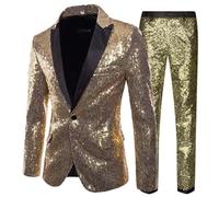SANSIWU Men Sequin Shiny Prom Blazer Jacket Long Sleeve Lapel Disco Metallic Suit Tuxedo Party Prom Suit Jacket Fashion Glitter Tuxedo for Wedding Banquet (D-02, M)
