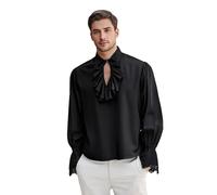 SANSIWU Mens Halloween Medieval Renaissance Costume Long Sleeve Ruffles Vampire Poet Tops Gothic Steampunk Lace Cuffs Street Casaul Shirt (A-Black, 2XL)