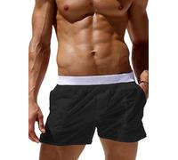 SANSIWU Men's See Through Mesh Boxer Shorts Mesh Sheer Beach Shorts Underwear Swim Trunks Watershort Loose Pants (Black, L)