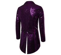 SANSIWU Mens Sequin Tuxedo Jacket Tails Fashion Tailcoat Blazer Dress Coat Swallowtail Dinner Party Wedding Banquet Prom Blazer Suit Jacket Clubwear (Purple, XL)