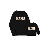 SANSIWU Mommy and Me Matching Outfits Long Sleeve Crewneck Pullover Tops Cute Letter Sweatshirt Family Matching Outfits (A-Black Mom, S)