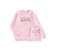 SANSIWU Mommy and Me Matching Outfits Long Sleeve Crewneck Pullover Tops Cute Letter Sweatshirt Family Matching Outfits (B-Pink Mom, S)