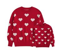 SANSIWU Mommy and Me Valentine's Day Sweaters Love Heart Graphic Sweater Long Sleeve Round Neck Pullovers Knit Tops Family Matching Outfits (A-02, 24_Months)
