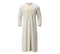 SANSIWU Muslim clothes for Men Long Sleeve Muslim Kaftan Mens Jubba Robe Gown Thobe Causal Nightshirt (Cream, L)